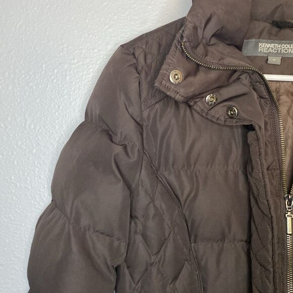 Kenneth Cole Reaction Brown Quilted Down Filled Jacket Parka Coat Size Small - Picture 6 of 13